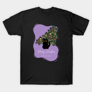 Merry Christmas From The Cat - Purple Christmas Aesthetic T-Shirt